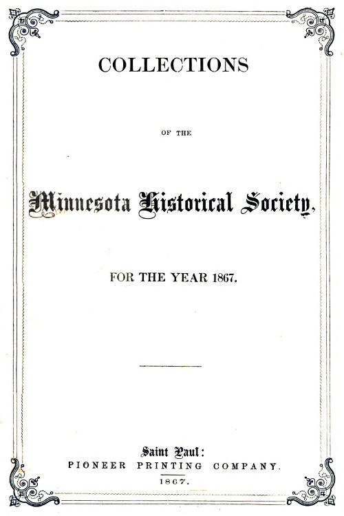 Collections of the Minnesota Historical Society for the Year 1867 cover