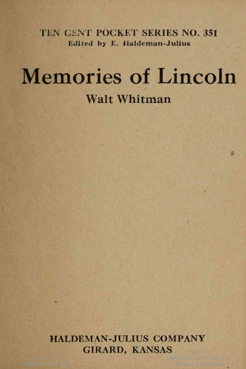 Memories of Lincoln cover