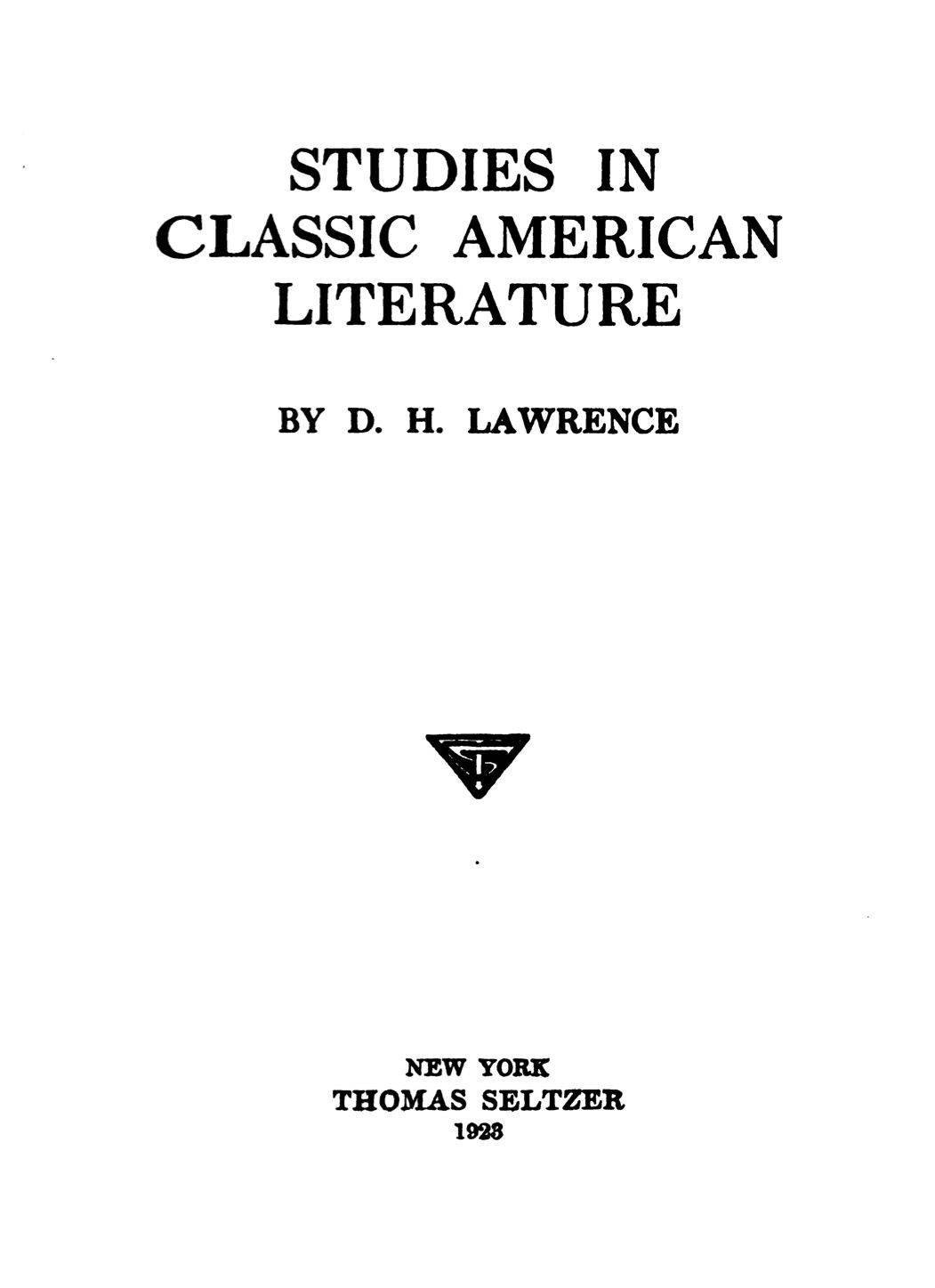 Studies in Classic American Literature cover