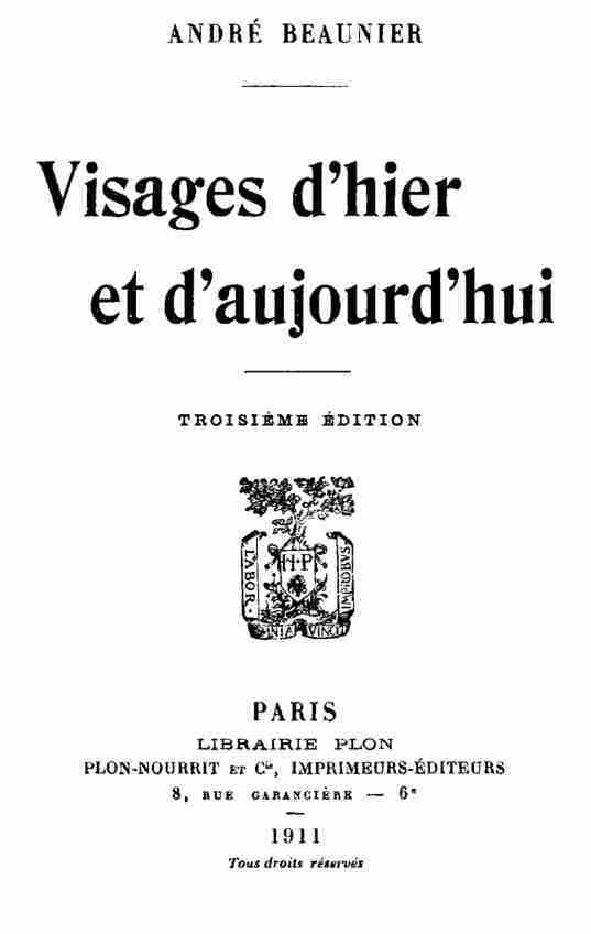 Visages d'hier et d'aujourd'hui cover