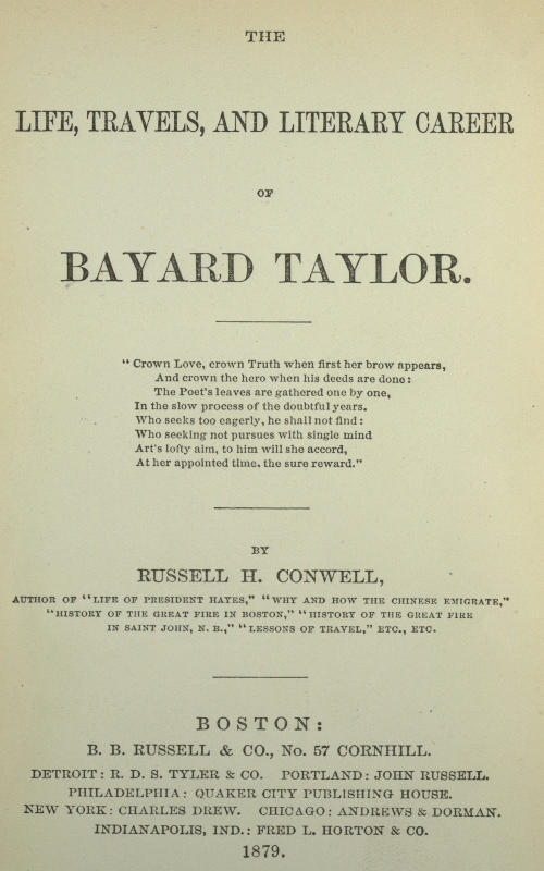 The Life, Travels, and Literary Career of Bayard Taylor cover