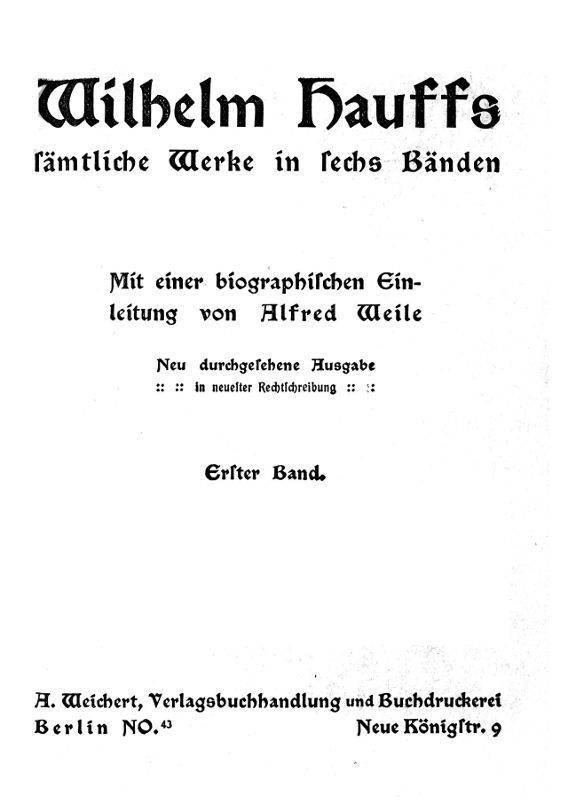 Wilhelm Hauffs sämtliche Werke in sechs Bänden. Bd. 1 cover