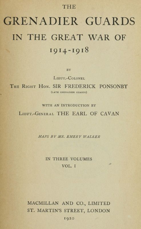 The Grenadier Guards in the Great War of 1914-1918, Vol. 1 of 3 cover