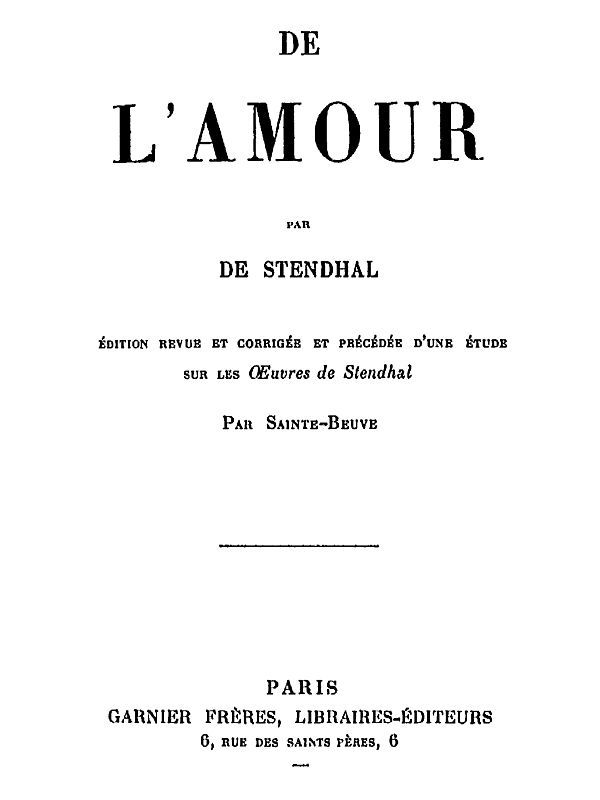 De l'Amour / Édition revue et corrigée et précédée d'une étude sur les oeuvres de Stendhal par Sainte-Beuve cover