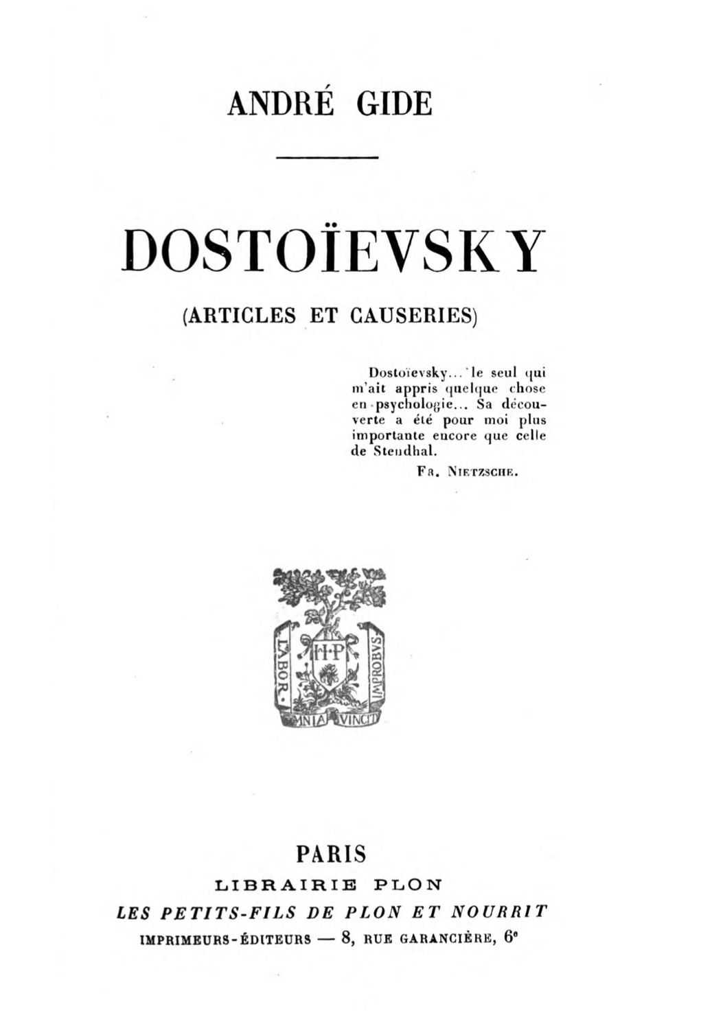Dostoïevsky (Articles et Causeries) cover