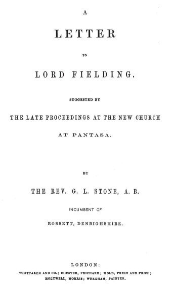 A Letter to Lord Fielding. Suggested by the late proceedings at the New Church at Pantasa cover