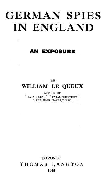 German Spies in England: An Exposure cover