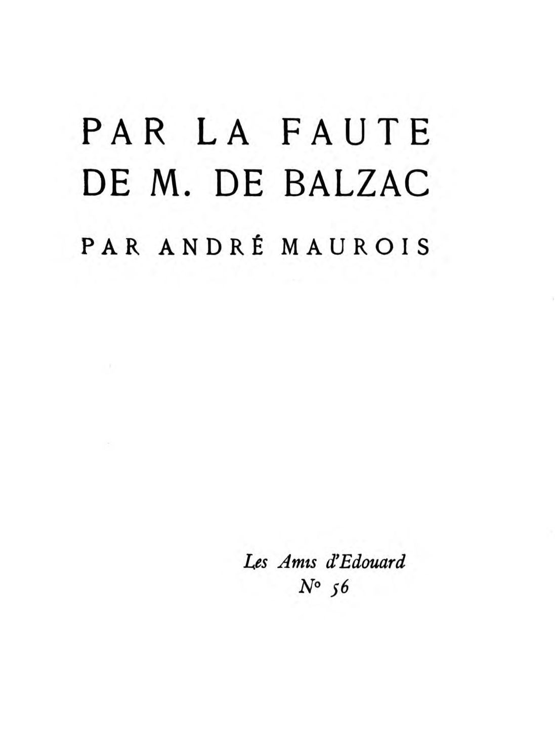 Par la faute de M. de Balzac cover