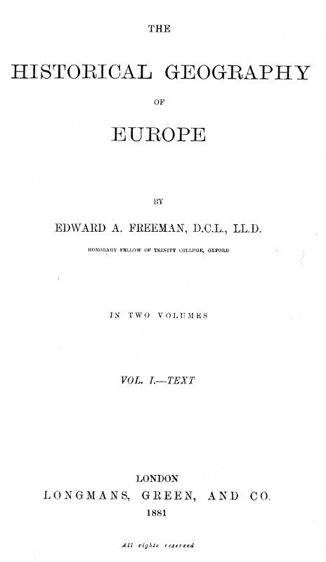 The Historical Geography of Europe, Vol. I, Text cover
