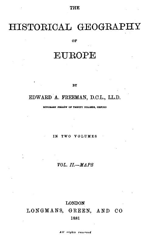 The Historical Geography of Europe, Vol. II, Maps cover