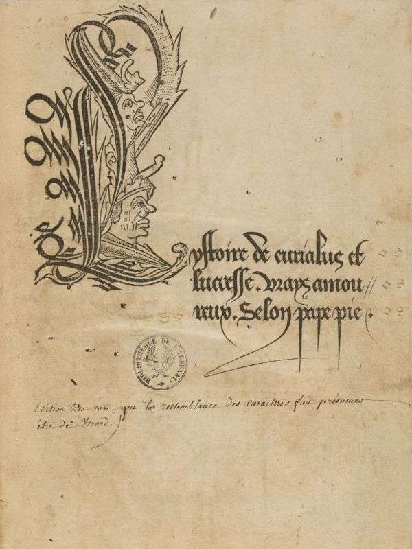 L'Ystoire de Eurialus et Lucresse, vrays amoureux, selon pape Pie cover