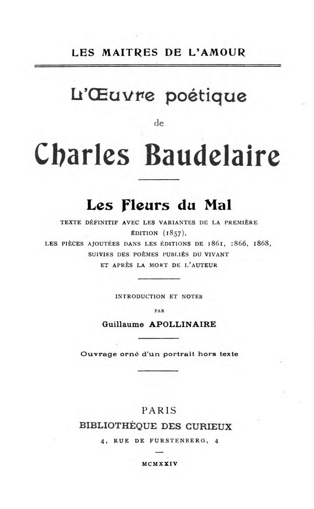 L'Oeuvre Poètique de Charles Baudelaire: Les Fleurs du Mal cover