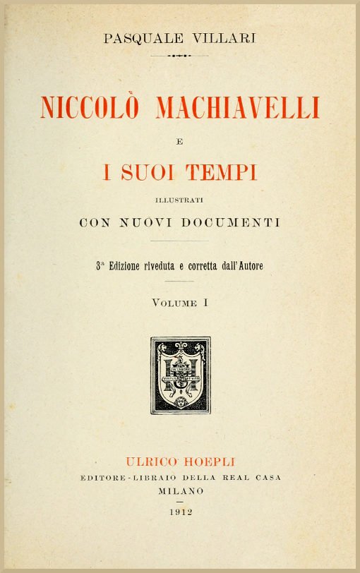 Niccolò Machiavelli e i suoi tempi, vol. I cover