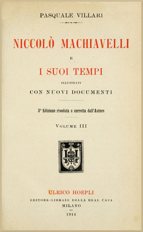 Niccolò Machiavelli e i suoi tempi, vol. III cover