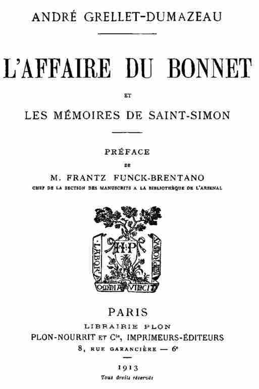 L'affaire du bonnet et les Mémoires de Saint-Simon cover