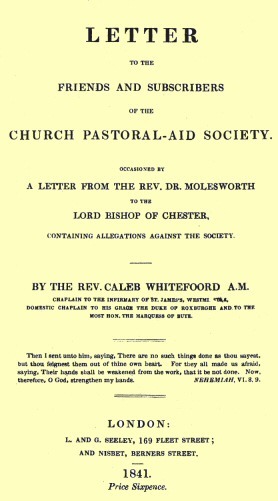 Letter to the Friends and Subscribers of the Church Pastoral-Aid Society / occasioned by a letter from the Rev. Dr. Molesworth cover