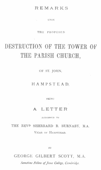 Remarks upon the proposed destruction of the tower of the Parish Church of St. John, Hampstead cover