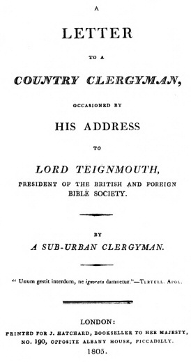 A letter to a country clergyman, occasioned by his address to Lord Teignmouth cover