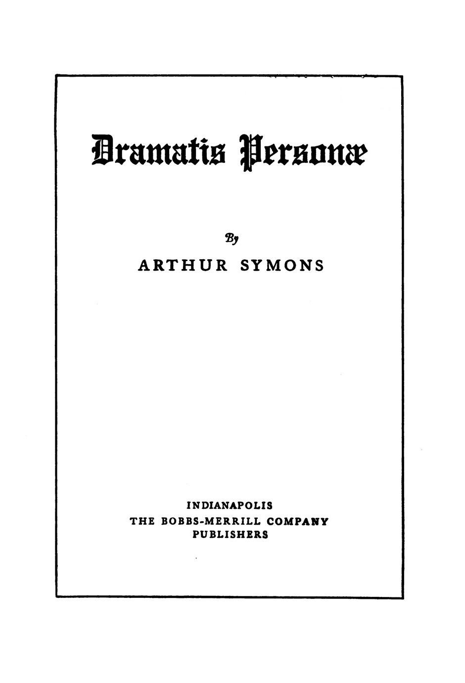 Dramatis Personæ cover
