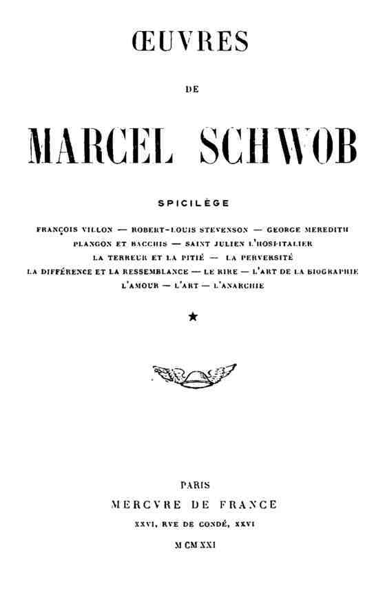 Oeuvres de Marcel Schwob. Volume 1 of 2, Spicilège cover