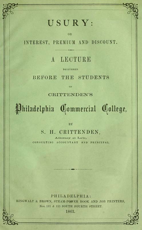 Usury; Or, Interest, Premium and Discount cover