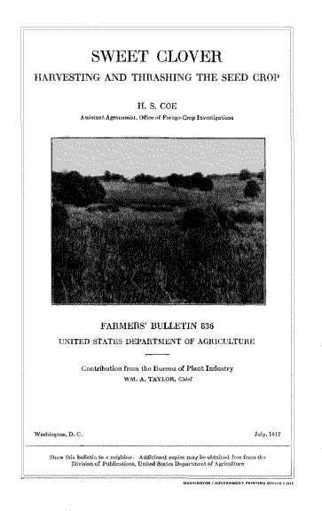 Sweet Clover: Harvesting and Thrashing the Seed Crop cover