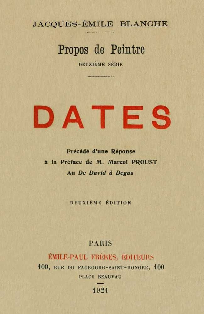 Propos de peintre, deuxième série: Dates / Précédé d'une Réponse à la Préface de M. Marcel Proust au De David à Degas cover