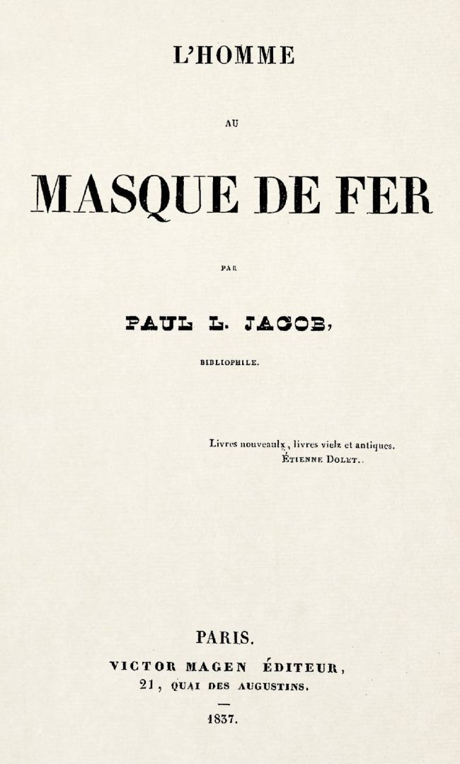 L'homme au masque de fer cover