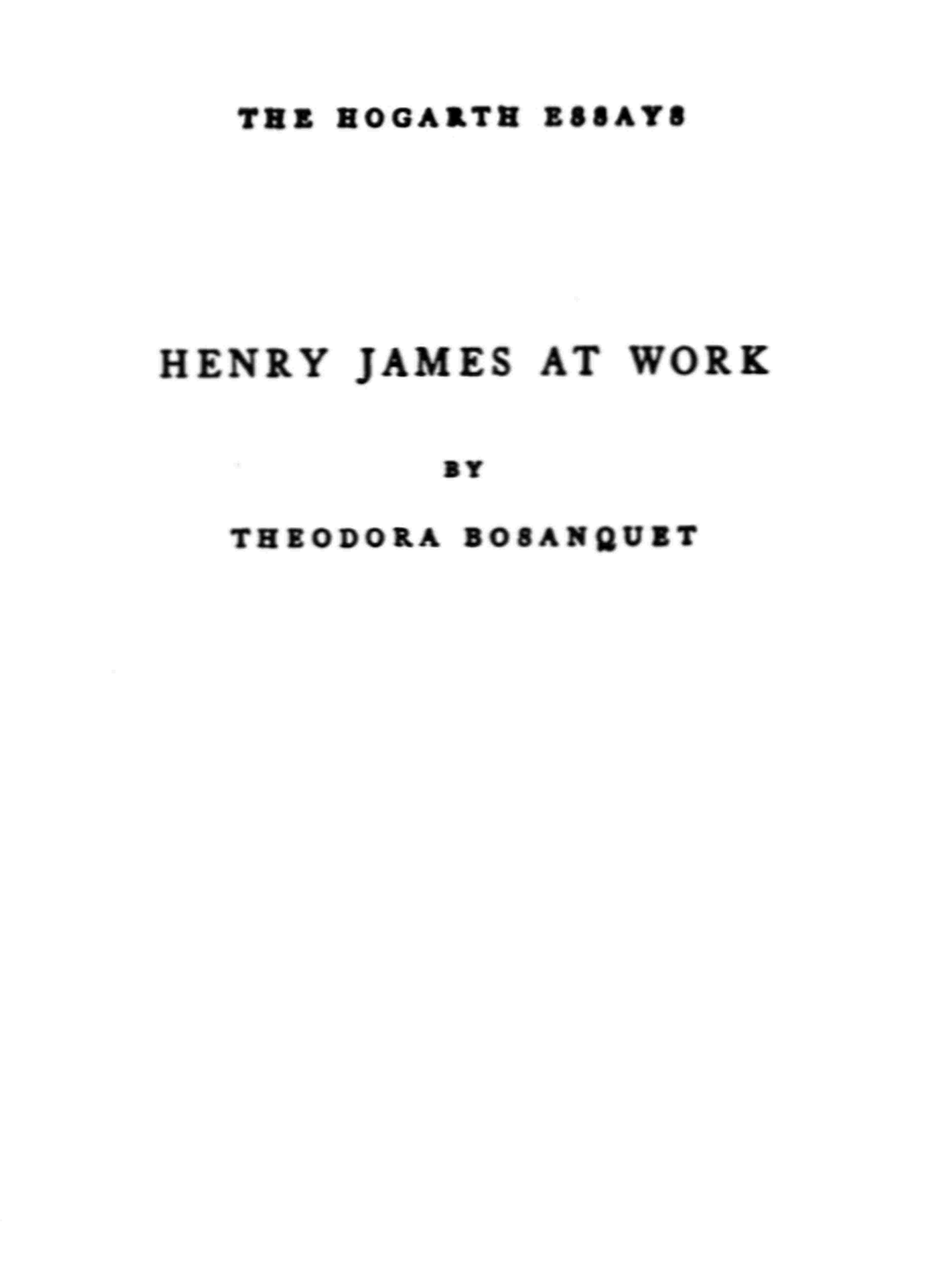 Henry James at Work cover