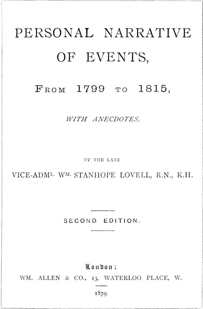 Personal Narrative of Events, From 1799 to 1815 cover