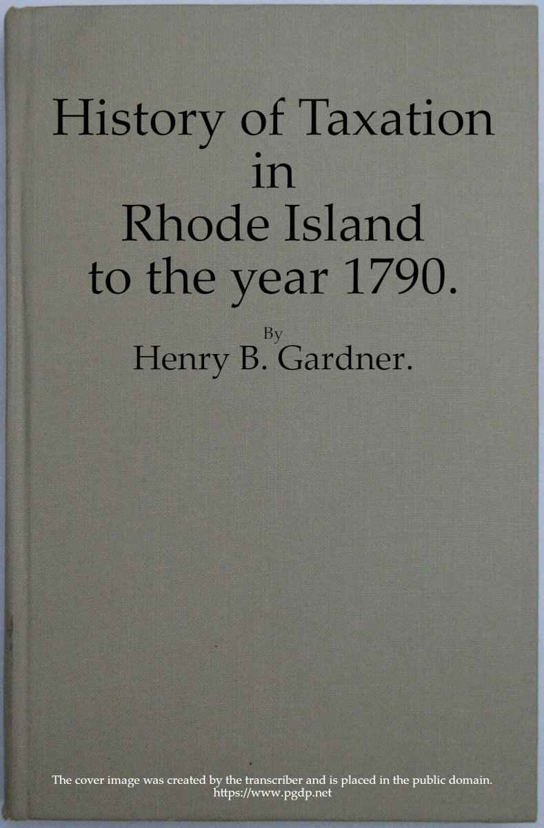 History of Taxation in Rhode Island to the Year 1790 cover