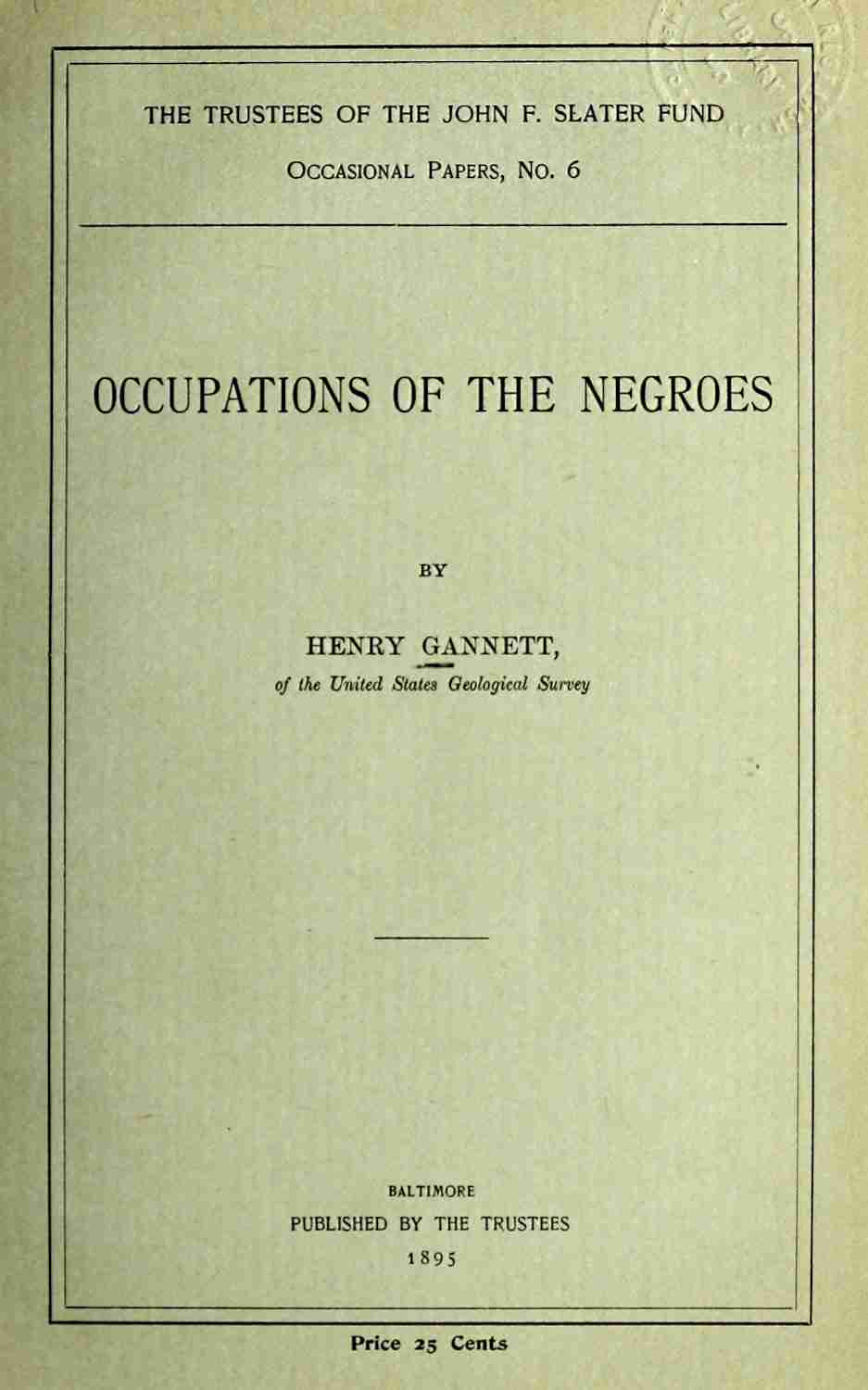 Occupations of the Negroes cover