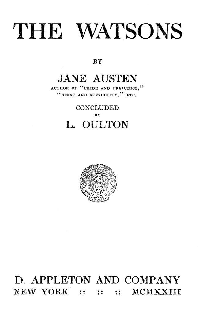 The Watsons: By Jane Austen, Concluded by L. Oulton cover