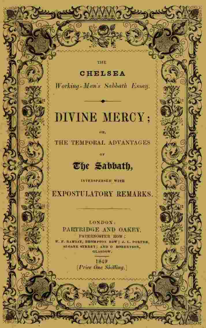 Divine Mercy; or, the temporal advantages of the Sabbath cover