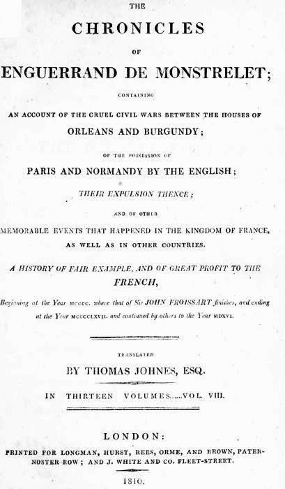 The chronicles of Enguerrand de Monstrelet, Vol. 08 [of 13] cover