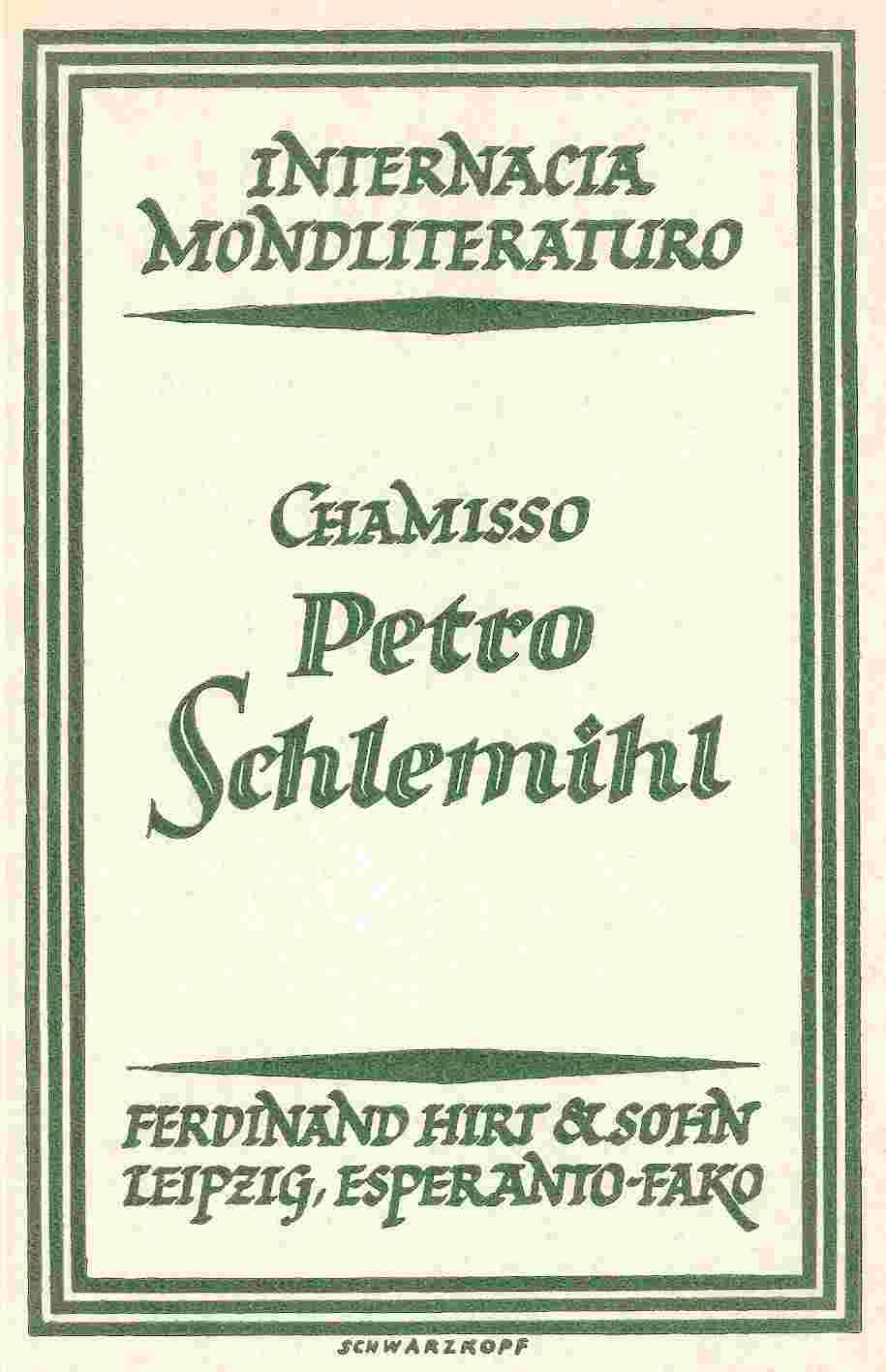 La mirinda historio de Petro Schlemihl cover