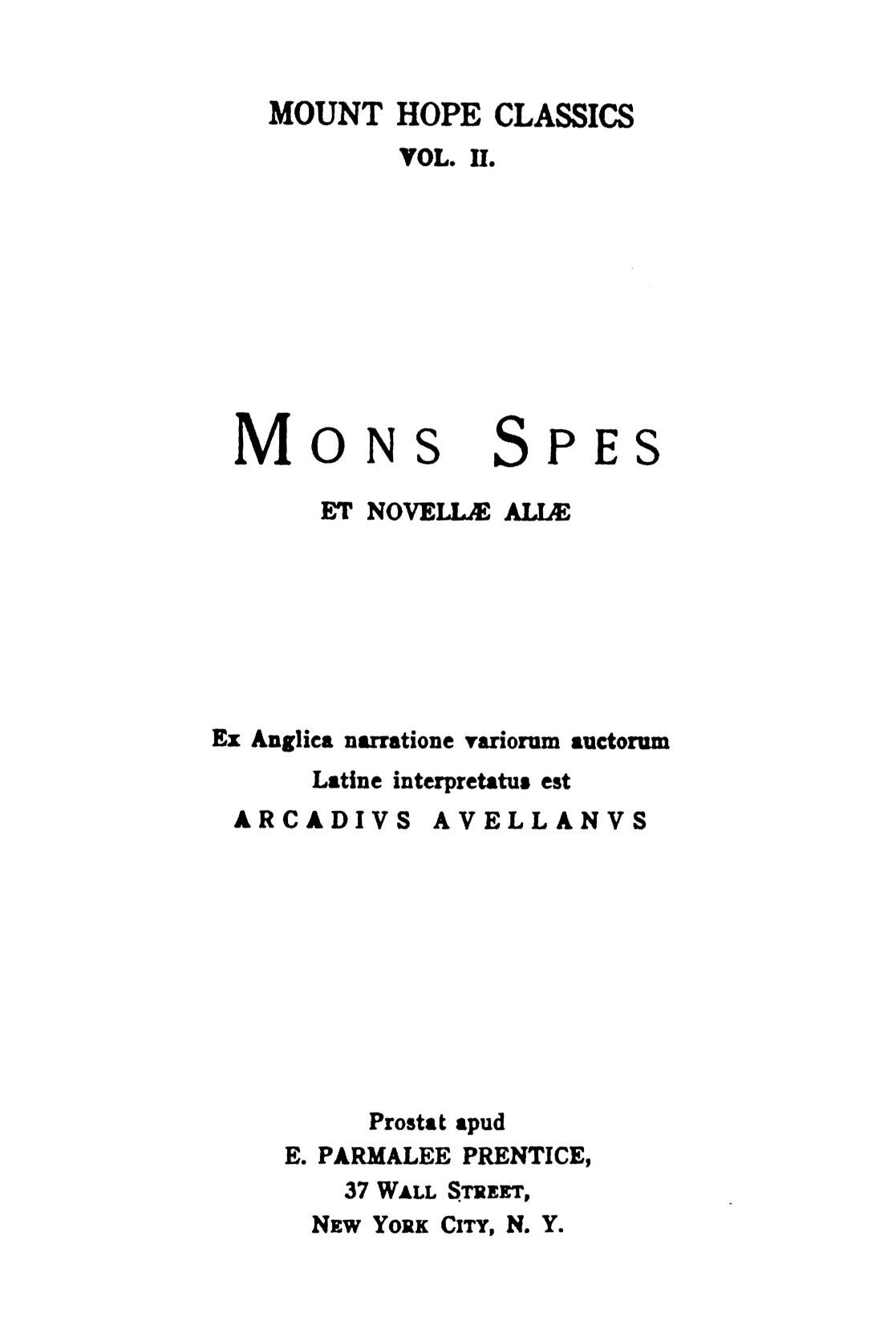 Mons Spes, et novellæ aliæ cover