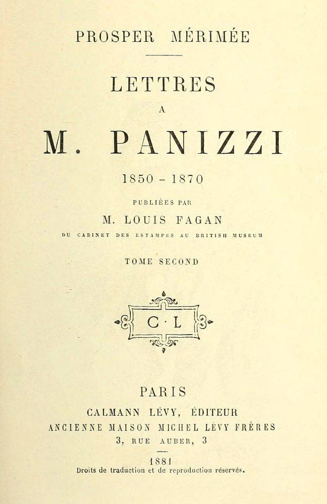 Lettres à M. Panizzi, tome II cover