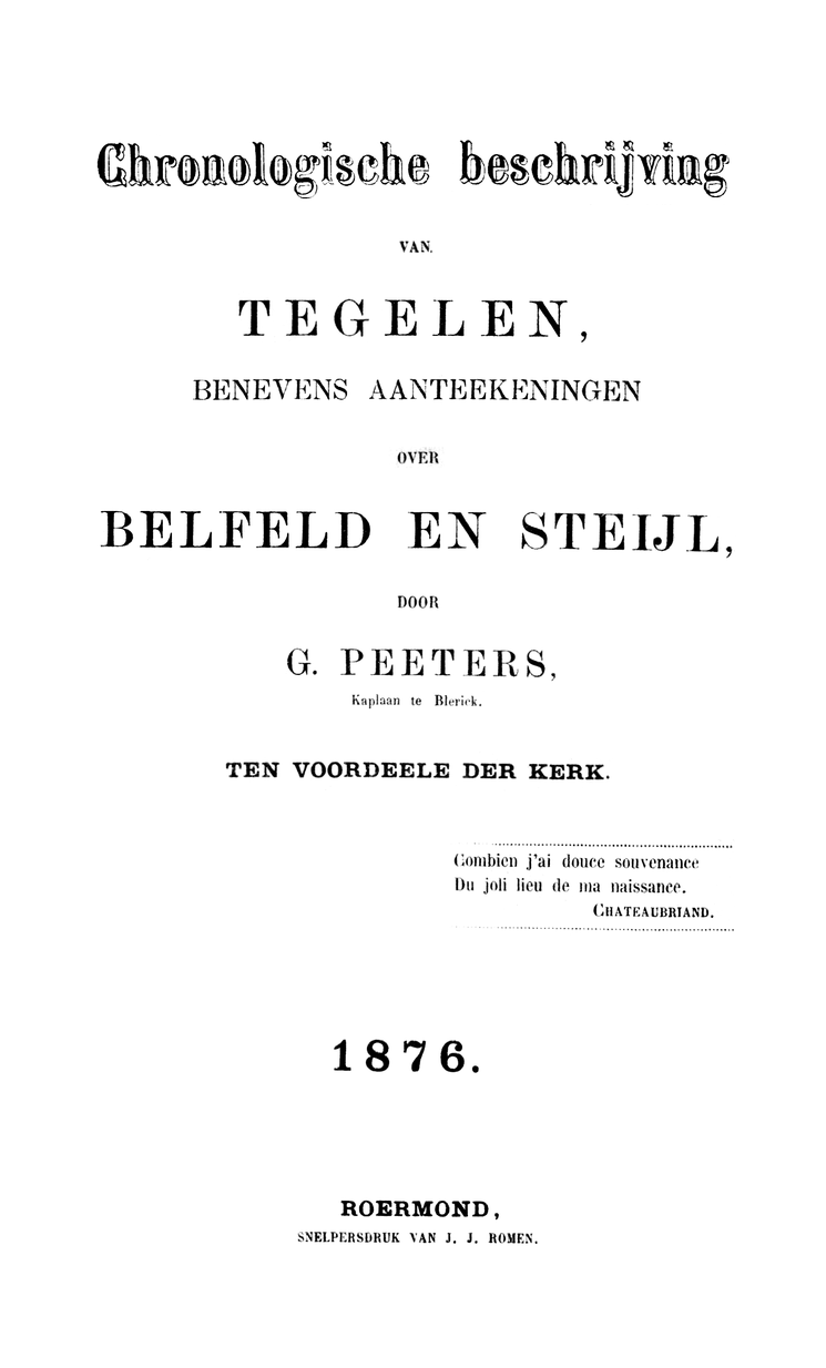 Chronologische beschrijving van Tegelen / benevens aanteekeningen over Belfeld en Steijl cover