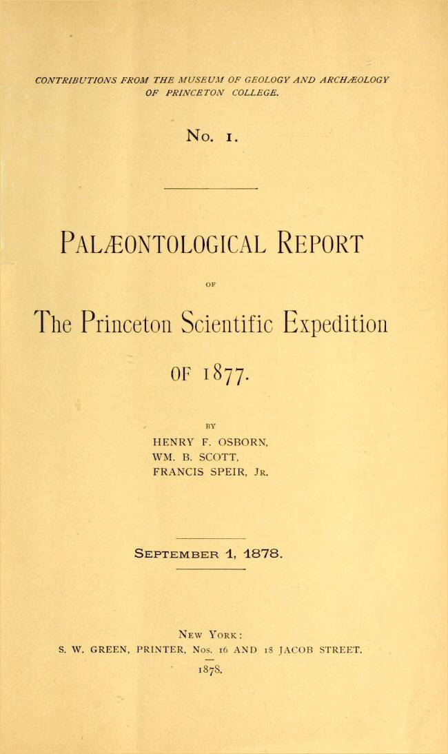 Palæontological Report of the Princeton Scientific Expedition of 1877 cover