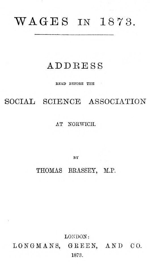 Wages in 1873: Address read before the Social Science Association at Norwich cover