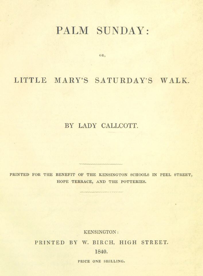 Palm Sunday; or, Little Mary's Saturday's walk cover