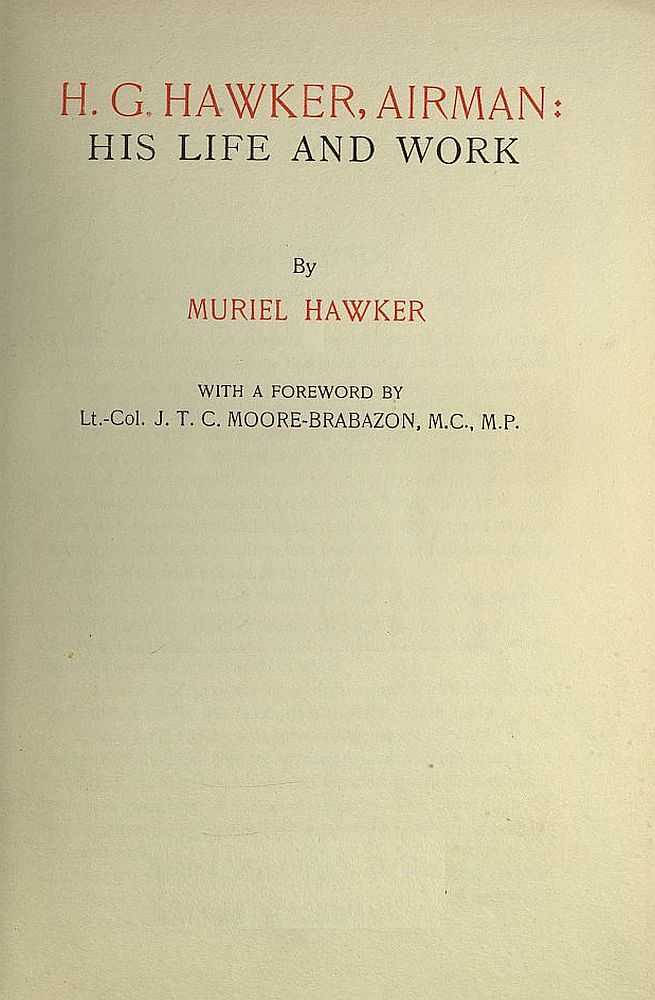 H. G. Hawker, airman: his life and work cover