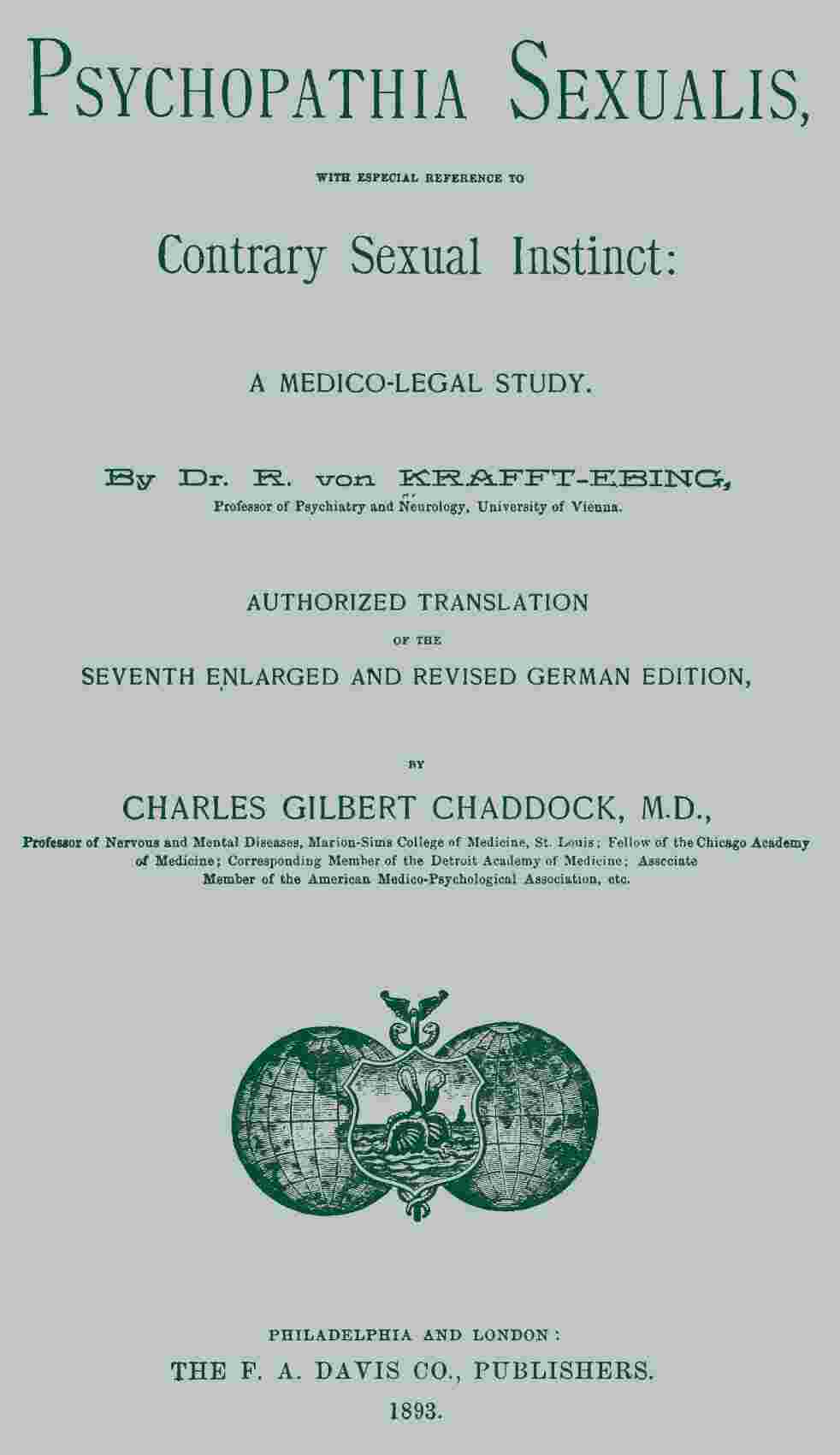 Psychopathia sexualis: With especial reference to contrary sexual instinct / A medico-legal study cover