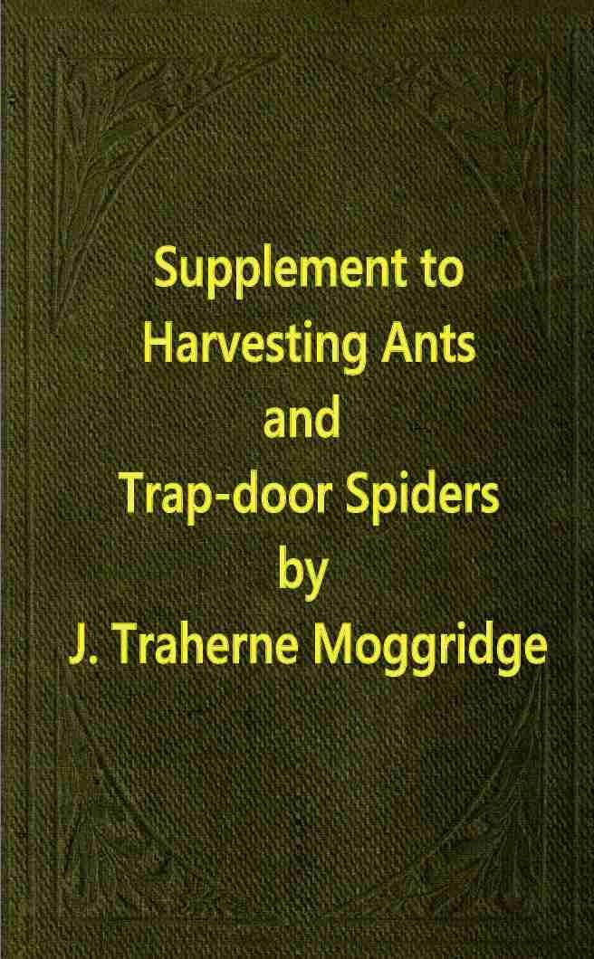 Supplement to Harvesting Ants and Trap-Door Spiders cover
