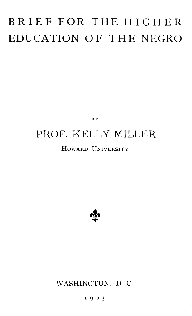 Brief for the higher education of the negro cover