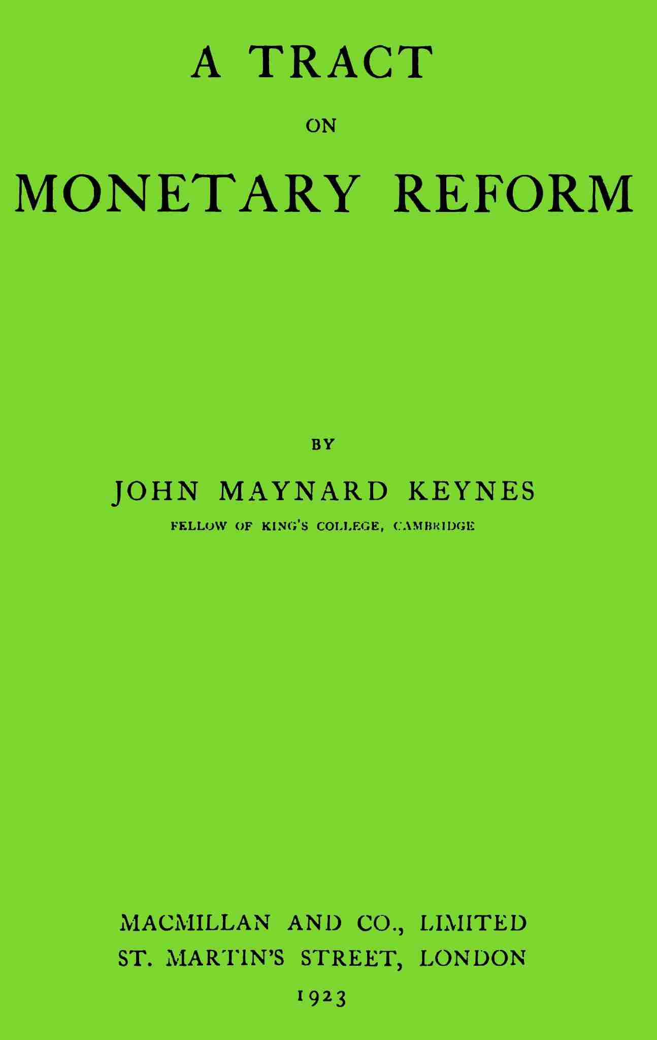 A Tract on Monetary Reform cover