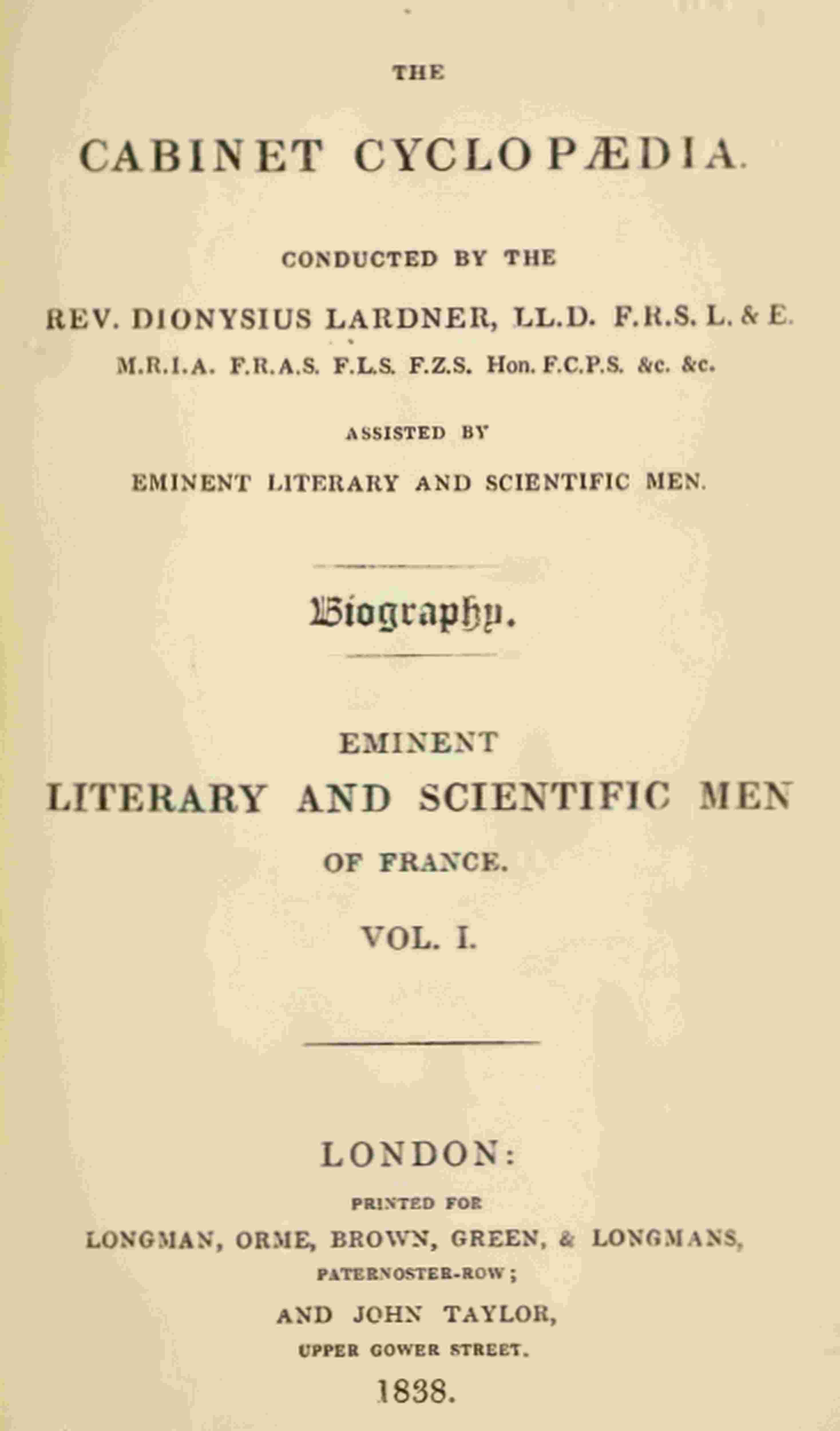 Lives of the most eminent literary and scientific men of France, Vol. 1 (of 2) cover
