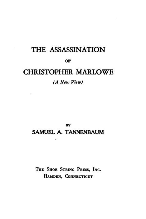 The Assassination of Christopher Marlowe (A New View) cover