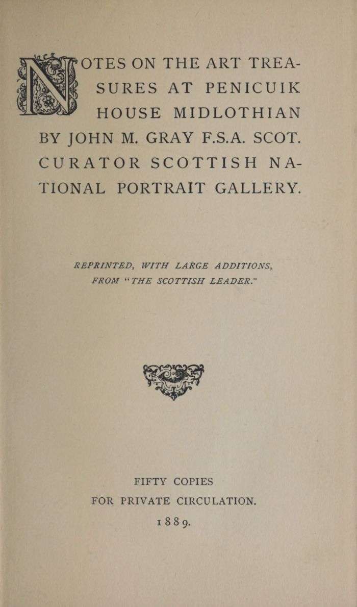 Notes on the Art Treasures at Penicuik House Midlothian cover